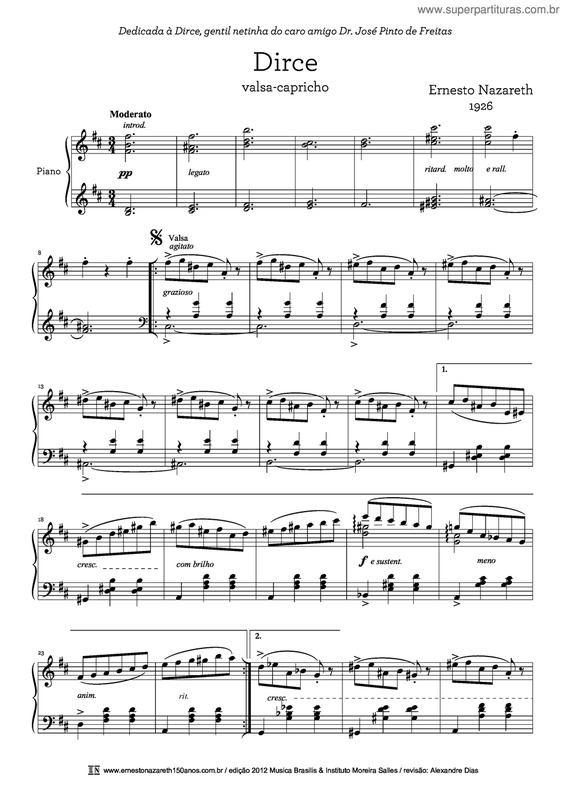 Partitura da música Dirce