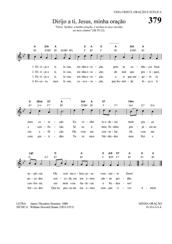 Partitura da música Dirijo A Ti Jesus Minha Oração