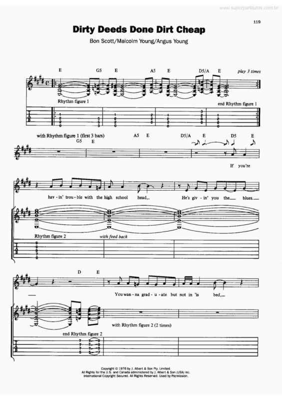 Partitura da música Dirty Deeds Done Dirt Cheap