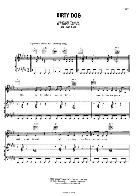 Partitura da música Dirty Dog