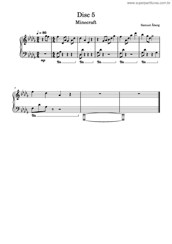 Partitura da música Disc 5 Excerpt – Minecraft