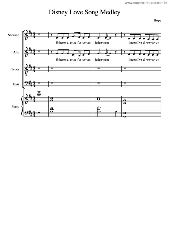 Partitura da música Disney Love Song Medley
