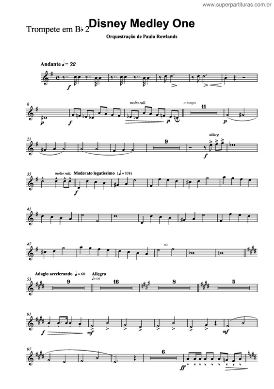 Partitura da música Disney Medley One