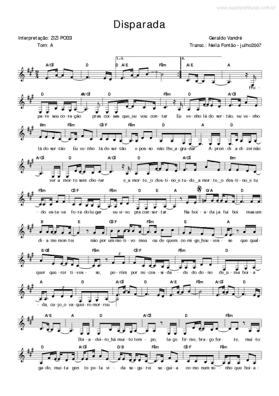 Partitura da música Disparada v.3