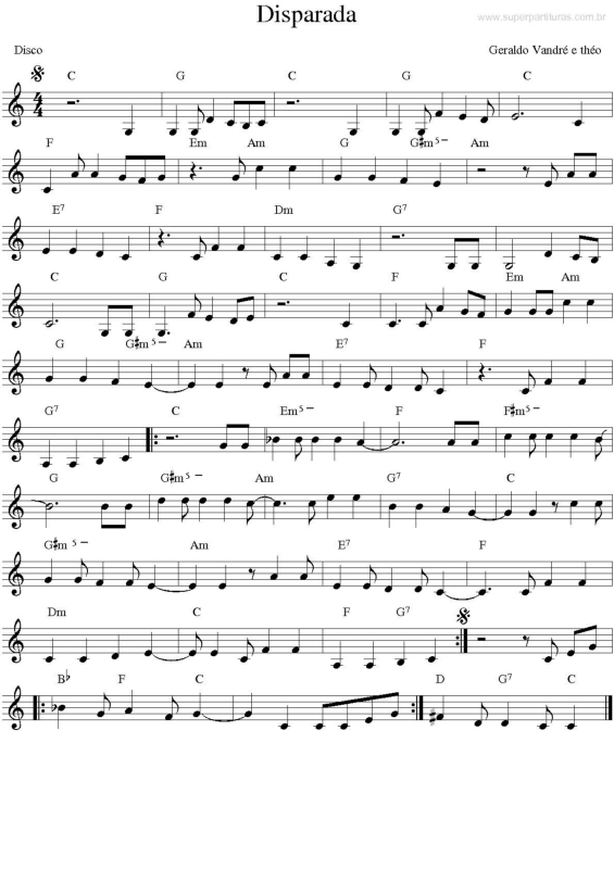 Partitura da música Disparada