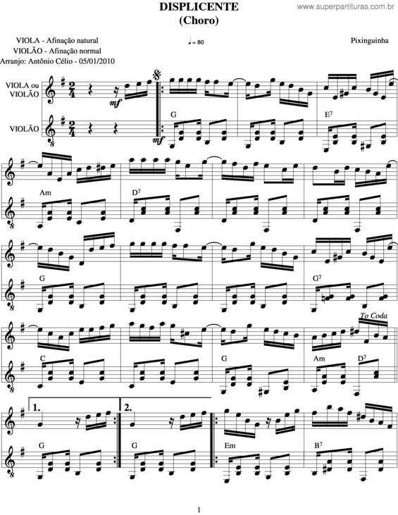 Partitura da música Displicente v.4