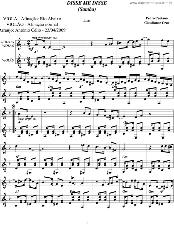 Partitura da música Disse Me Disse v.2