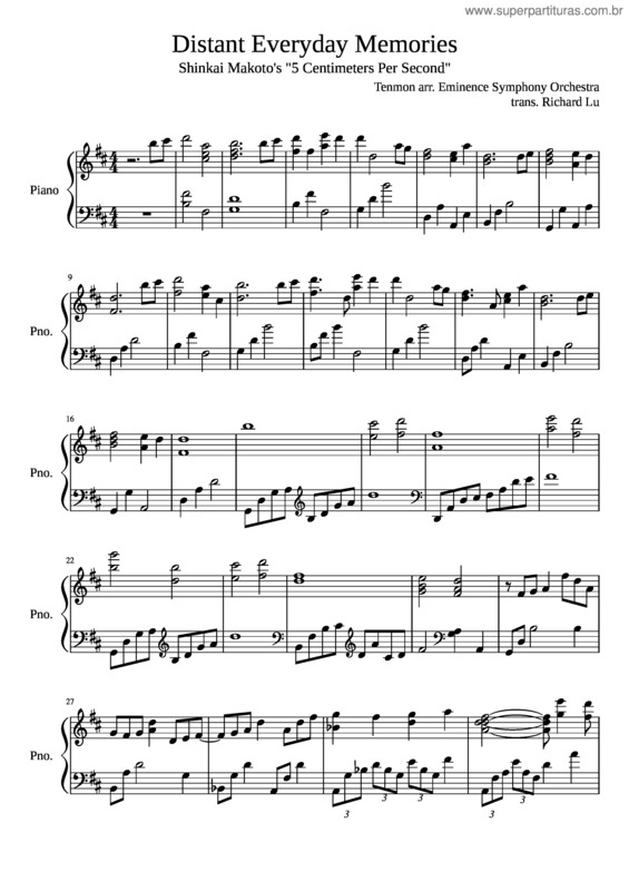 Partitura da música Distant Everyday Memories