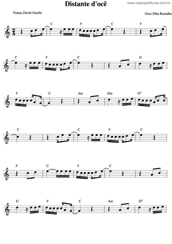 Partitura da música Distante D`ocê