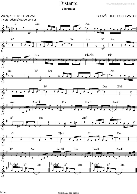 Partitura da música Distante v.2