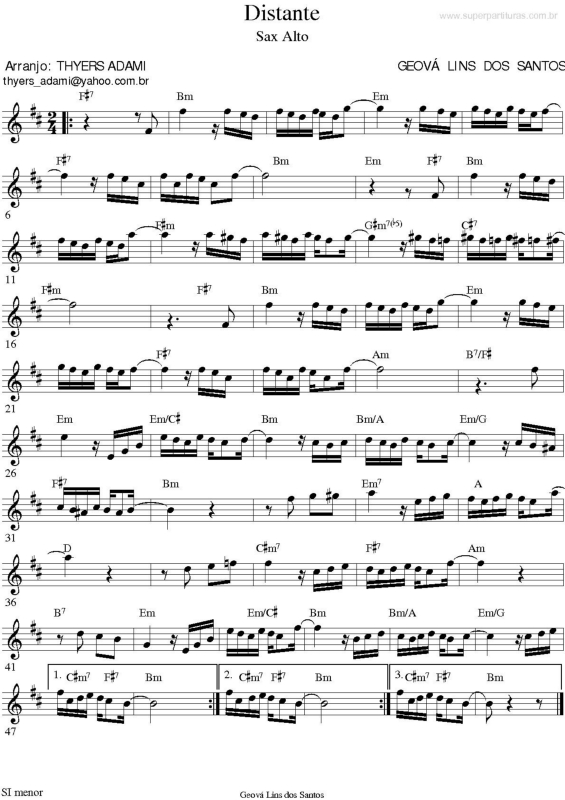 Partitura da música Distante