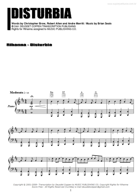 Partitura da música Disturbia v.2