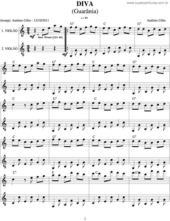 Partitura da música Diva v.3