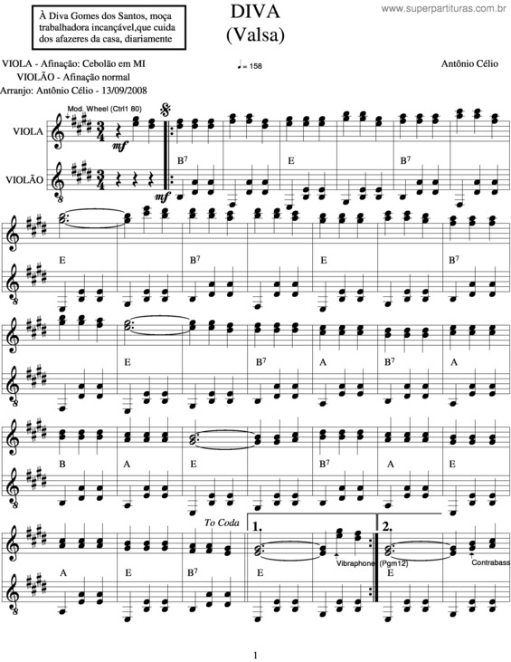 Partitura da música Diva