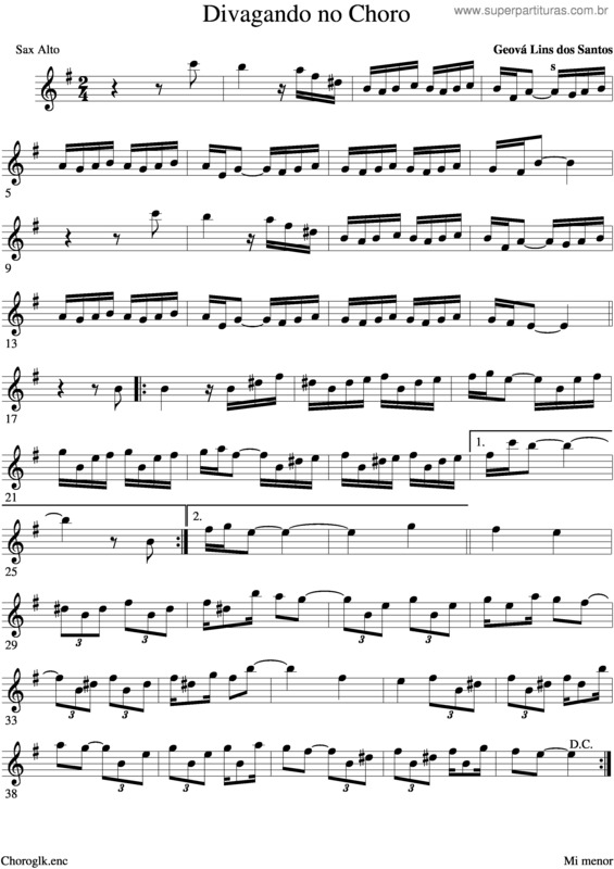 Partitura da música Divagando No Choro