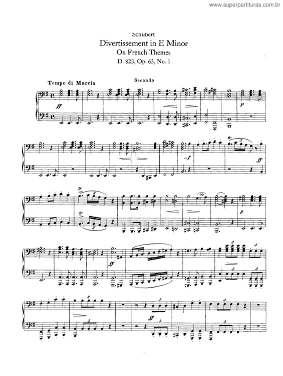 Partitura da música Divertissement in E for piano duet
