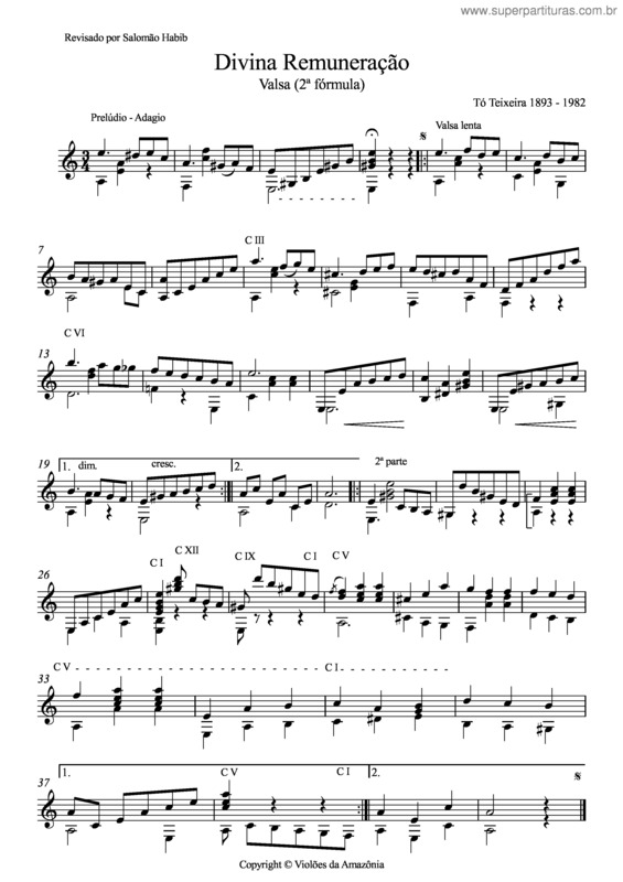 Partitura da música Divina remuneração