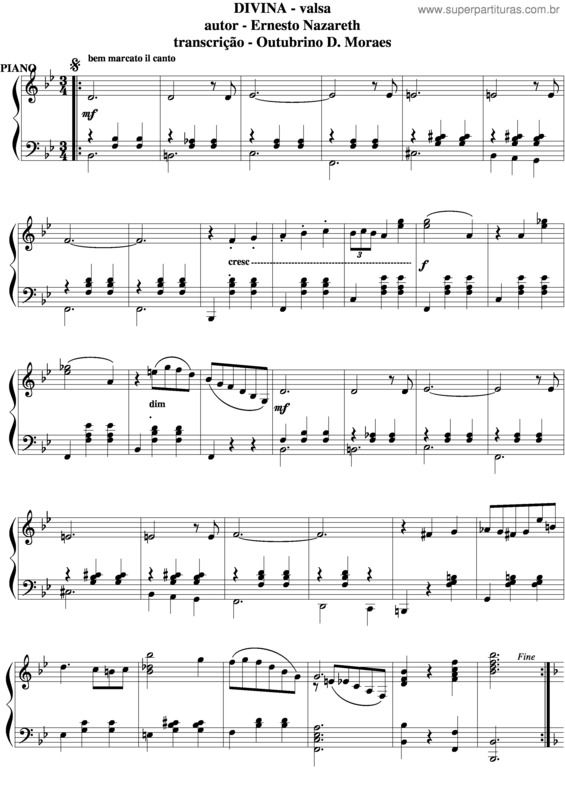 Partitura da música Divina v.3