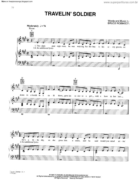 Partitura da música Dixie Chicks (Travelin Soldier)