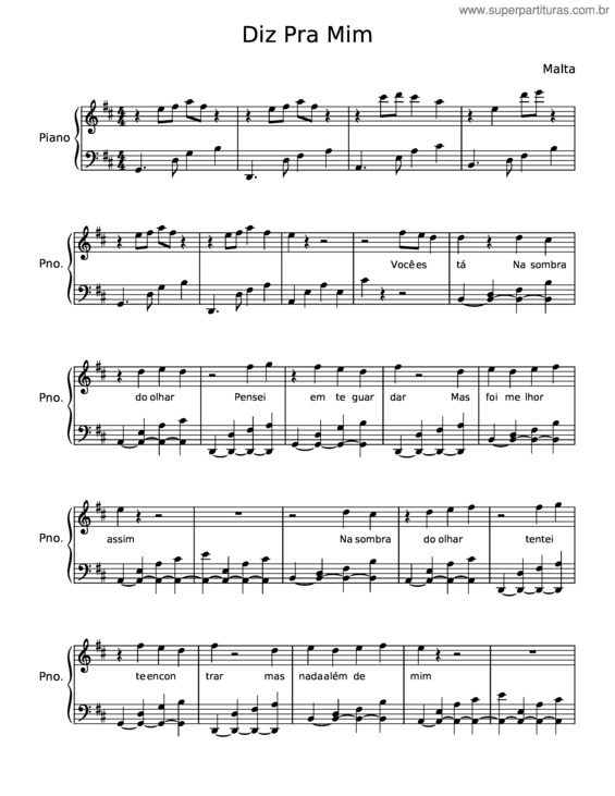 Partitura da música Diz Pra Mim – Malta