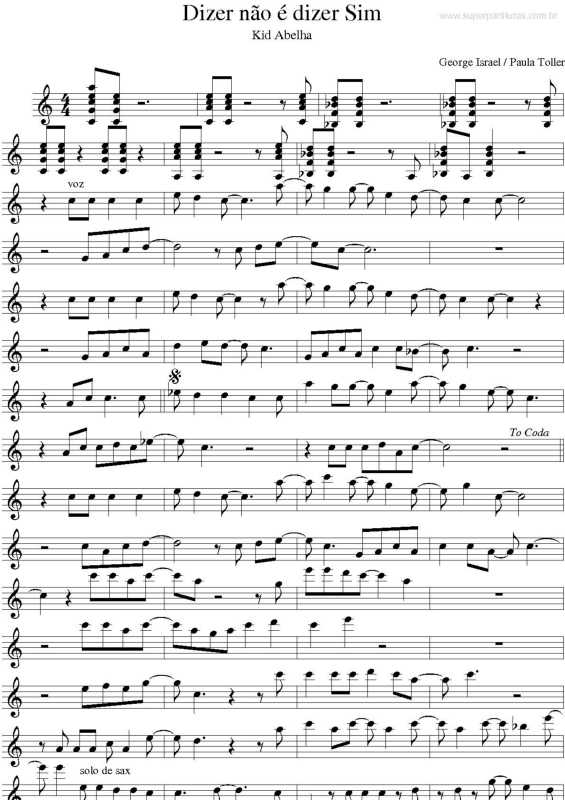 Partitura da música Dizer não é Dizer Sim