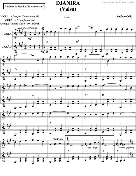 Partitura da música Djanira