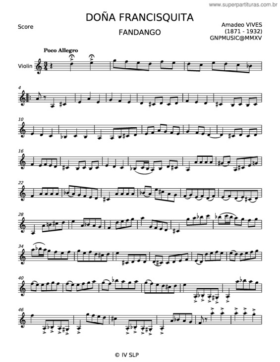 Partitura da música Doña Francisquita – Amadeo Vives v.2