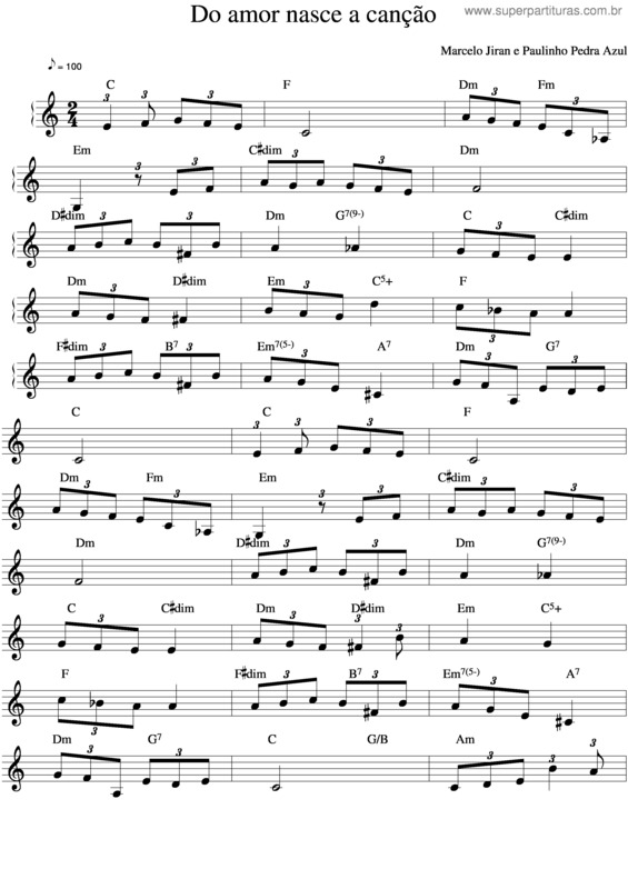 Partitura da música Do Amor Nasce A Canção