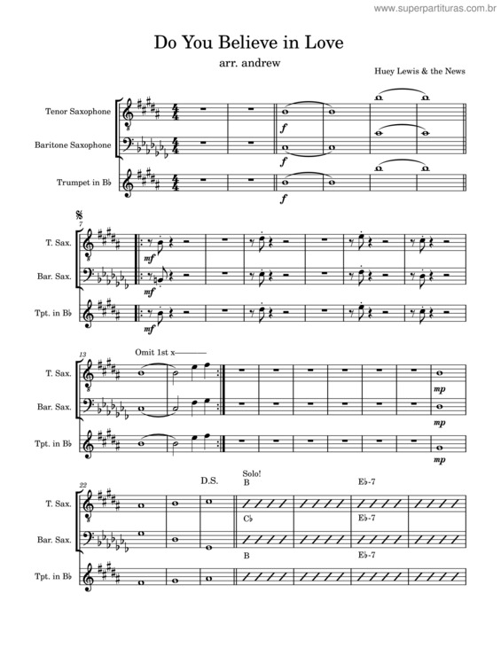 Partitura da música Do You Believe In Love – Huey Lewis & The News Do You Believe In Love