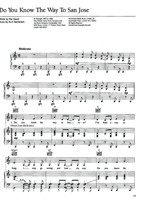 Partitura da música Do You Know The Way To San Jose v.2