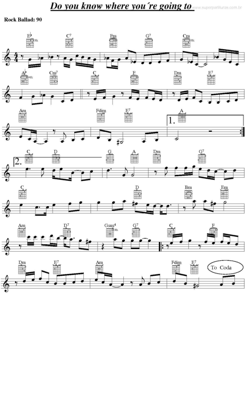 Partitura da música Do You Know Where You`re Going To