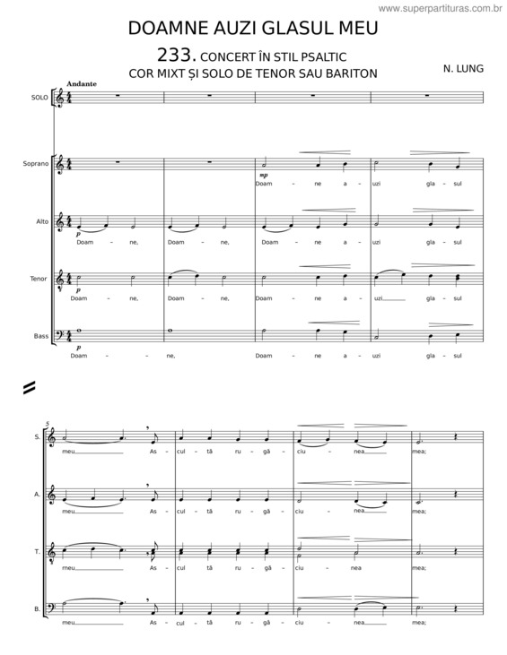 Partitura da música Doamne Auzi Glasul Meu – N. Lungu
