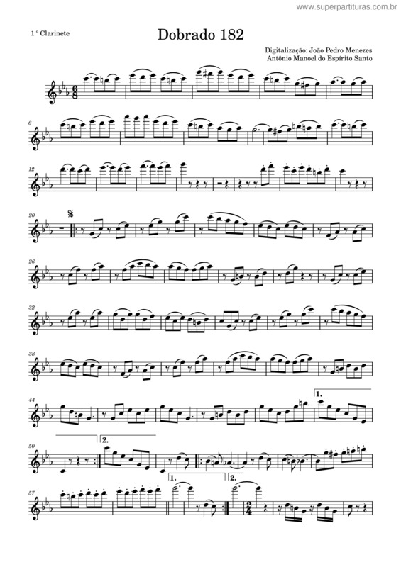 Partitura da música Dobrado 182 – Antônio Manoel Do Espírito Santo v.2