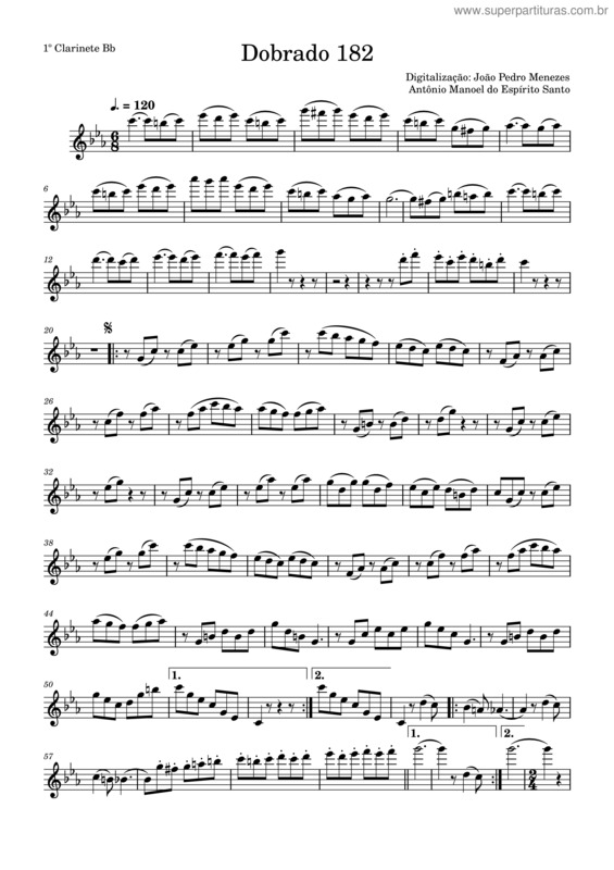 Partitura da música Dobrado 182 – Antônio Manoel Do Espírito Santo