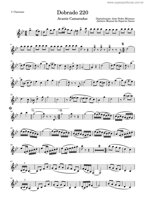 Partitura da música Dobrado 220 – Avante Camaradas – Antônio M Do Espírito Santo