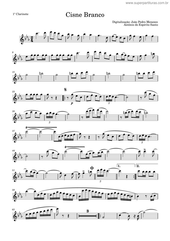 Partitura da música Dobrado Cisne Branco – Antônio Do E. Santo
