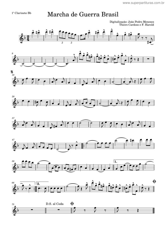 Partitura da música Dobrado Marcha De Guerra Brasil – Theirs Cardoso E F. Harold