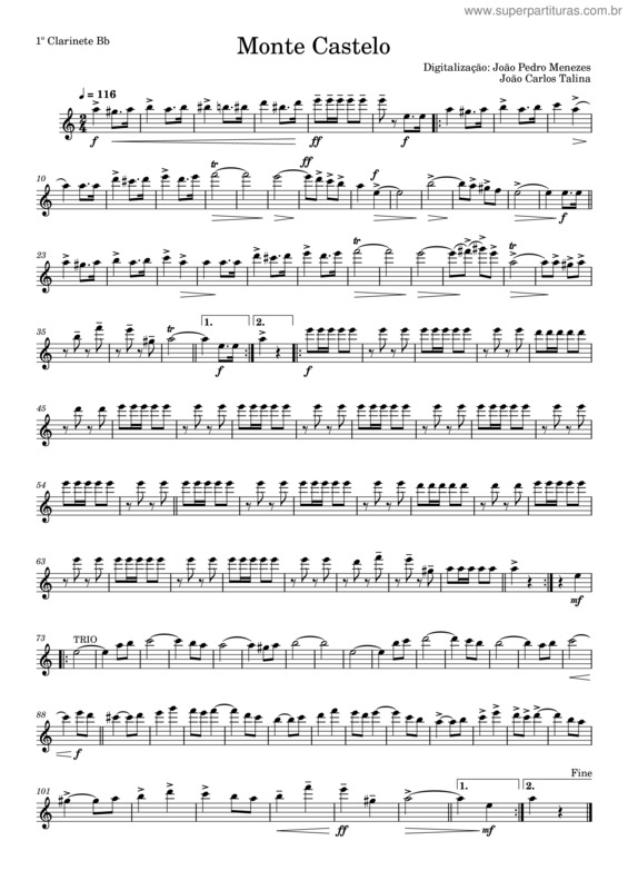 Partitura da música Dobrado Monte Castelo – João Carlos Talina