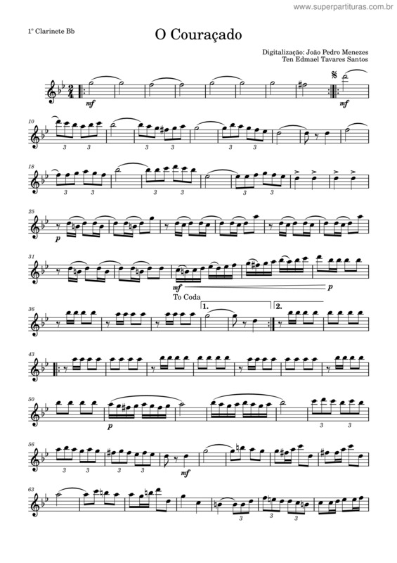 Partitura da música Dobrado O Couraçado – Tenente Edmael Tavares Santos