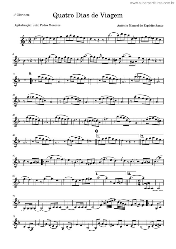 Partitura da música Dobrado Quatro Dias De Viagem – Antônio Manoel Do Espírito Santo