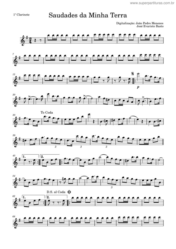 Partitura da música Dobrado Saudades Da Minha Terra – José Evaristo Basto v.2