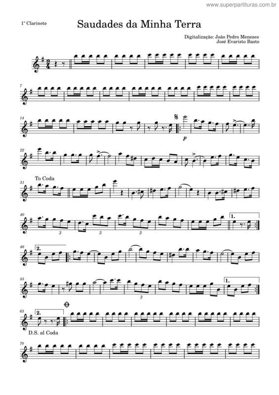 Partitura da música Dobrado Saudades Da Minha Terra – José Evaristo Basto