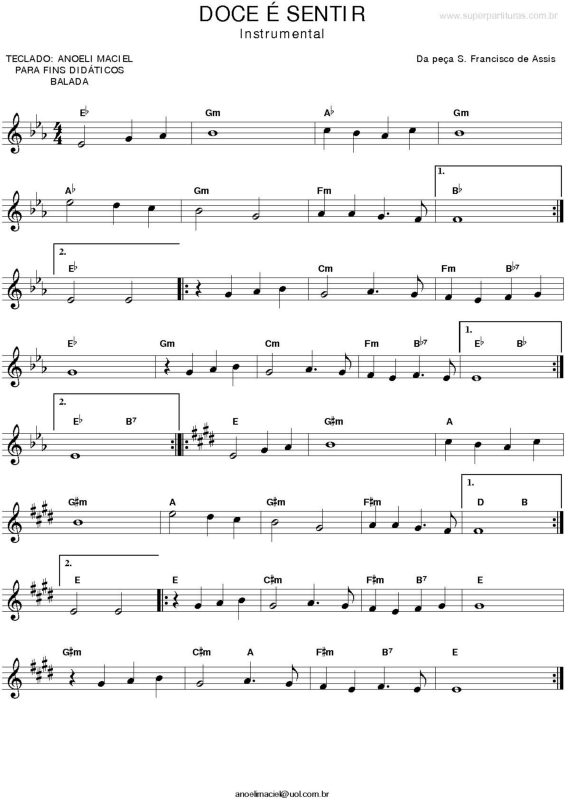 Partitura da música Doce É Sentir (S. Francisco de Assis)