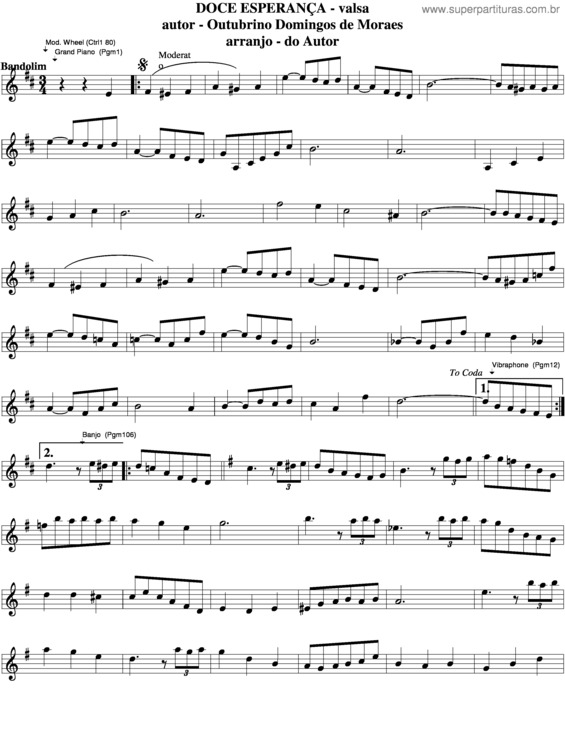 Partitura da música Doce Esperança  v.2