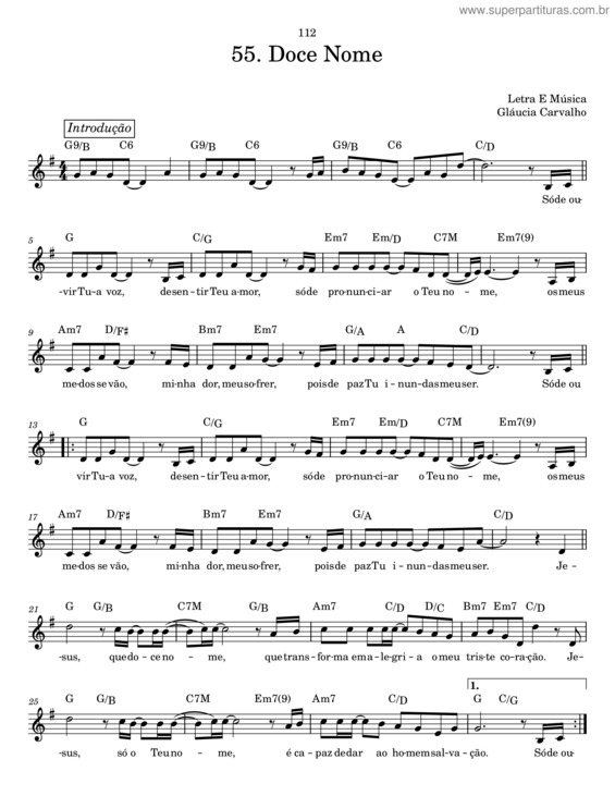 Partitura da música Doce Nome – Gláucia Carvalho v.2