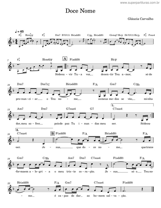 Partitura da música Doce Nome – Gláucia Carvalho v.3