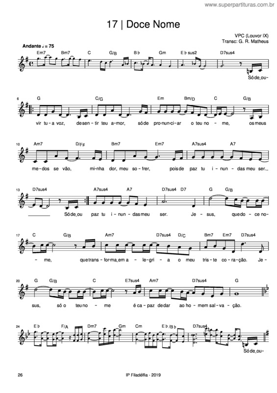 Partitura da música Doce Nome – Vencedores Por Cristo