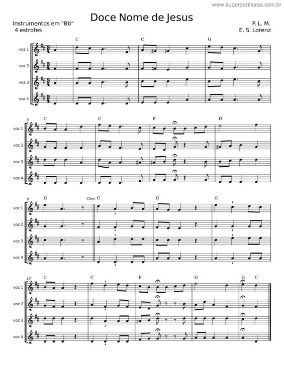 Partitura da música Doce Nome De Jesus – E. S. Lorenz