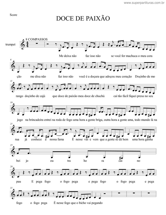 Partitura da música Doce Paixão