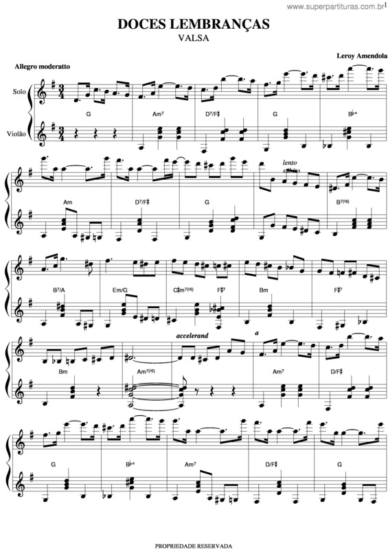 Partitura da música Doces Lembranças